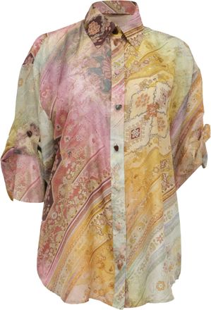 Zimmermann Tallow Relaxed Button-Up Shirt in Multicolor Silk
