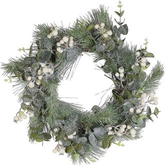 Beliani Beliani - Corona De Navidad Verde Material Sint&eacute;tico Madera Natural Nieve Artificial Dise&ntilde;o Tradicional Redondo 54 Cm Jurmu