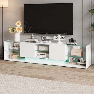 OEM Mueble De Tv Con Almacenamiento 200cm - Dise&ntilde;o Flotante Y Led Rgb, Vidrio Templado Y Blanco, Estilo Moderno Y Lujo