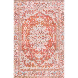 Jonathan Y Designs Asa Ornate Medallion Machine-Washable Area Rug in Orange/cream at Nordstrom, Size 3Ft 0In X 5Ft 0In