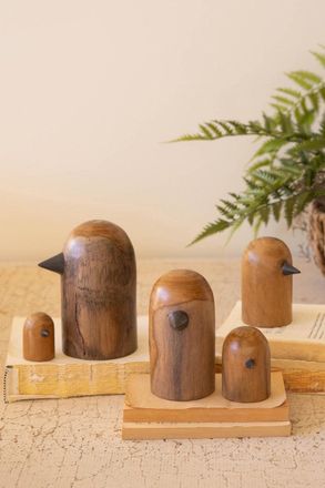Kalalou Set Of Five Teakwood Bird Scupltures