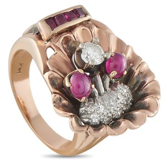 Luxury Bazaar 14K Rose Gold 0.45ct Diamond and Star Ruby Ring MF16-062426