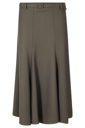 Alysi Forest Green Poly-Wool Panel Midi Skirt