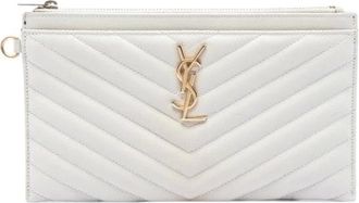 Saint Laurent Pre-owned Clutches, female, White, Size: ONE SIZE Pre-owned Leather Clutch