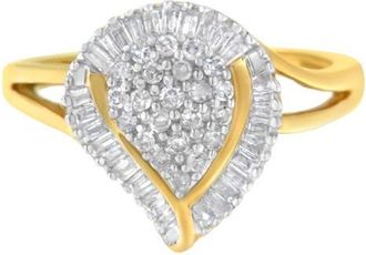 House of Brilliance 10K Yellow Gold 1/2 Cttw Diamond Curved Pear Cluster Ring at Nordstrom, Size 6.5