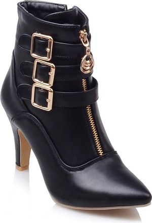 Generic Winter Women Fashion Pointed Toe Ankle Boots with Solid Block Heels and Side Short Zipper for a Stylish Comfortable Footwear Experience (Black, 4. 5)