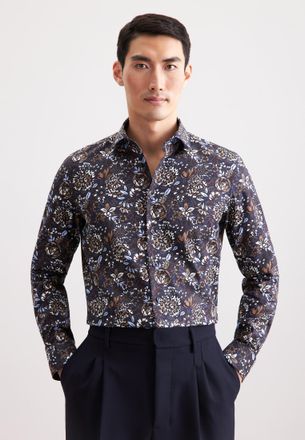 Seidensticker Businesshemd SEIDENSTICKER Schwarze Rose, Herren, Gr. XL (43), normale &Auml;rmell&auml;ngen, nougat, 100% Baumwolle, bedruckt, tailored fit, 2-Knopf-Manschette