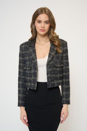Central Park West Colette Lurex Houndstooth Jacket in Black at Nordstrom, Size X-Small