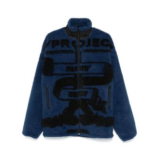 Y / Project Faux Fur & Shearling Jackets, male, Blue, L, Blue/Black Fleece Jacket High Neck