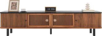 STILVORA Mueble Tv Con 2 Puertas Correderas Y 1 Puerta Rejilla, Estructura De Hierro, Estilo Moderno, 190&times;35&times;45 Cm, Nogal