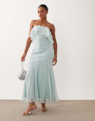 Asos Vestito lungo a fascia blu pallido con fondo godet