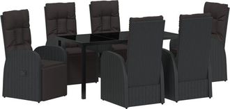 vidaXL Garden Dining Set with Cushion 7 pcs Black Poly Rattan Vidaxl
