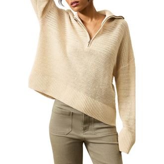 Faherty Miramar Linen & Organic Cotton Quarter Zip Sweater in Summer Sand at Nordstrom Rack, Size X-Small