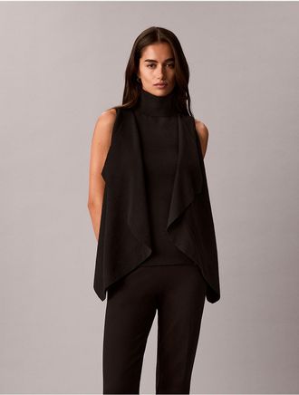 Calvin Klein Womens Drape Mock Neck Sweater - Black - XS