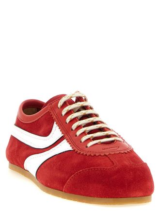 Dries Van Noten Suede Leather-Panel Retro Sneaker - Red