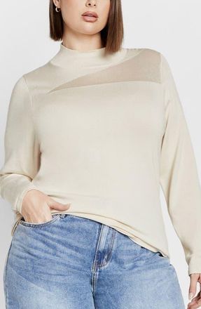 City Chic Reign Mock Neck Sweater in Oat at Nordstrom, Size L
