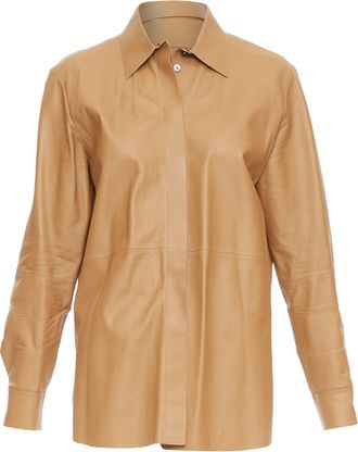 Theory L Nappa Shine lambskin leather panelled shirt