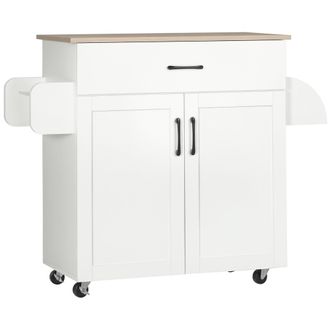 HOMCOM Isla De Cocina Tipo Isla Con M&uacute;ltiples Opciones De Almacenamiento: 1 Caj&oacute;n, 1 Armario De Doble Puerta Con Estante Ajustable, Toallero Y Especiero - Ma