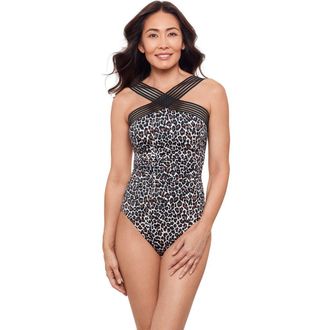 Aqua Green High Criss Cross Neck Full Coverage Novelty Trim One-Piece Swimsuit in Seeing Spots at Nordstrom, Size X-Large