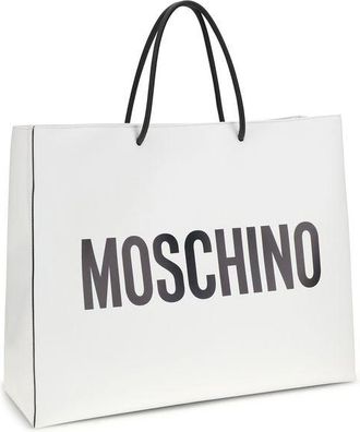 Moschino Womens Calf Leather Logo Shopper Shoulder Bag White Bos