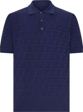 Fendi DARK BLUE TRICOT COTTON POLO SHIRT - Fendi - Man