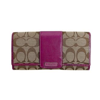Coach Brown Purple Signature Line Long Wallet (Bi-Fold) (Pre-Owned)