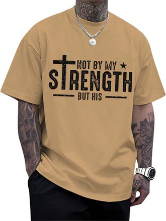 Generic Christian T-Shirts for Men Cotton Tees Religious Cross Printed T-Shirts Short Sleeve Tops Oversized Party Vacation Khaki S