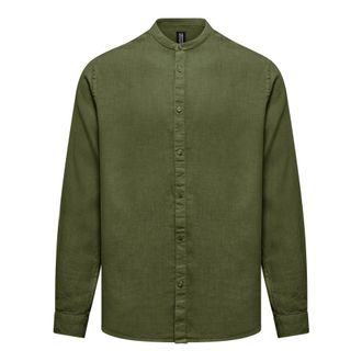 Bomboogie Casual Shirts, male, Green, Size: XL Regular fit shirt in slub linen