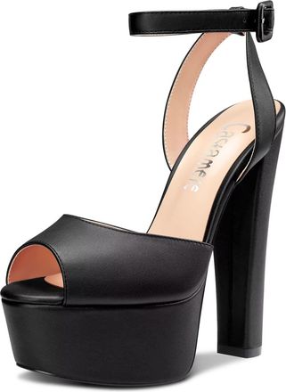 Castamere Women Chunky Block High Platform Heel Peep Open Toe Sandals Ankle Strap Slingback Buckle Party Shoes Black 3.5 UK