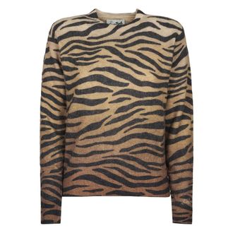 MC2 Saint Barth Round-neck Knitwear, female, Brown, Size: XS New Queen Print Alpaca Zebra Gradient 19