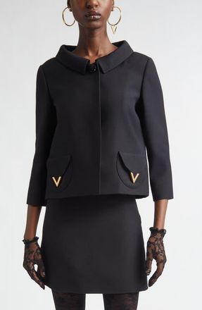 Valentino V-Detail Crepe Couture Jacket in Black at Nordstrom, Size 12 Us
