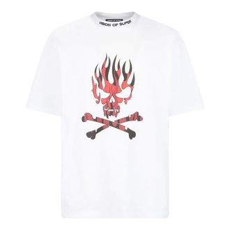 Vision Of Super T-Shirts, male, White, M, Skull Print Tee White/Red