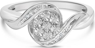 House of Brilliance Sterling Silver 1/10 Cttw Diamond Bypass Cluster Ring