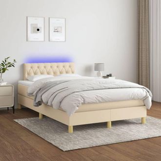 vidaXL Cama Box Spring Con Colch&oacute;n Y Led Tela Crema 120x200 Cm Vidaxl