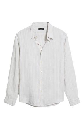 Theory Irving Relaxed Fit Stripe Linen Button-Up Shirt in Vapor Multi at Nordstrom, Size Xx-Large