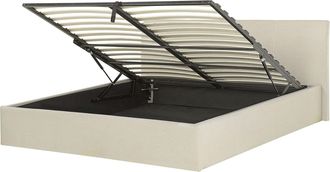 Beliani Beliani - Cama Tapizada En Tela Beige 160 X 200 Cm Con Almacenaje Aspecto Minimalista Orbey
