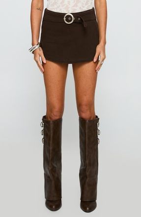 Princess Polly Rookie Belted Denim Miniskort in Brown at Nordstrom, Size 10