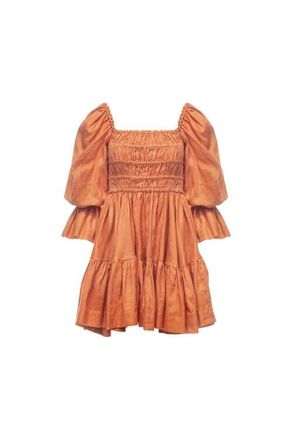 VASILIKI Amelia Ruched Mini Linen Dress in Rust Orange at Nordstrom, Size Medium