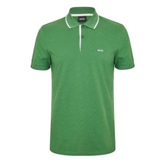 HUGO BOSS Mens Firenze Short-Sleeved Polo Shirt (Green) Cotton - Size Medium