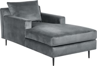 Beliani Chaise Longue De Terciopelo Gris Negro Respaldo Reposabrazos Coj&iacute;n Gueret