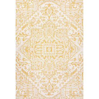 Jonathan Y Designs Estrella Bohemian Medallion Textured Weave Indoor/Outdoor Area Rug in Cream/yellow at Nordstrom, Size 2Ft 0In X 8Ft 0In
