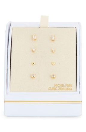Nordstrom Rack Set of 4 Cubic Zirconia Stud Earrings in Clear- Gold at Nordstrom Rack