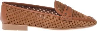 Baldinini Geperforeerde Suede Loafer - Dames - Loafers - Bruin - 37 1/2 EU - Leer - Schoenen