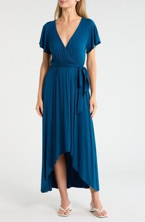West K Flutter Sleeve High/Low Wrap Dress in Dark Teal at Nordstrom Rack, Size X-Large