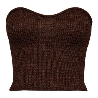 Simona Corsellini Sleeveless Tops, female, Brown, Size: XS Top cropped in maglia a costina lurex