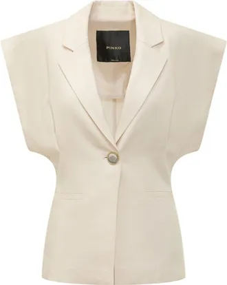 Pinko White Solid Notched Lapel Blazer