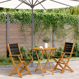 vidaXL Vidaxl - Juego De Bistro De 3 Piezas Polipropileno Y Madera Maciza Negro