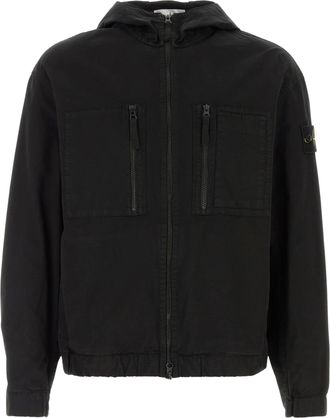 Stone Island Black Hooded Zippered Pocket Casual Jacket