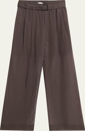 Brunello Cucinelli Sheer Cotton Voile Wide-Leg Pants With Belt