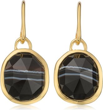 Monica Vinader Gold Siren Gemstone Wire Earrings Black Line Onyx